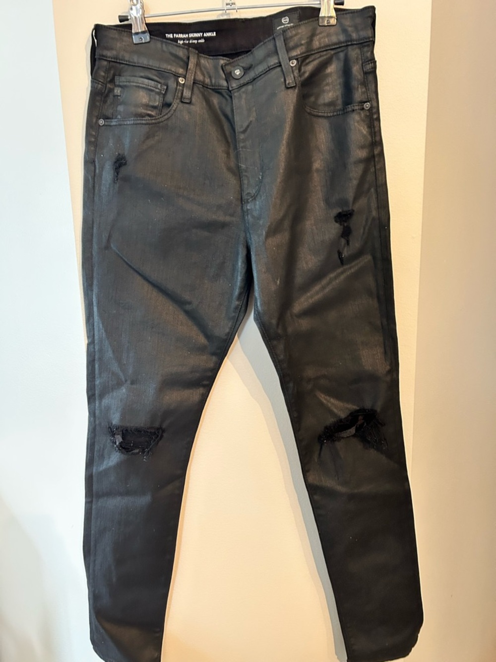 Ag Adriano Goldschmied Black High-Rise Farrah Skinny Distressed Jeans